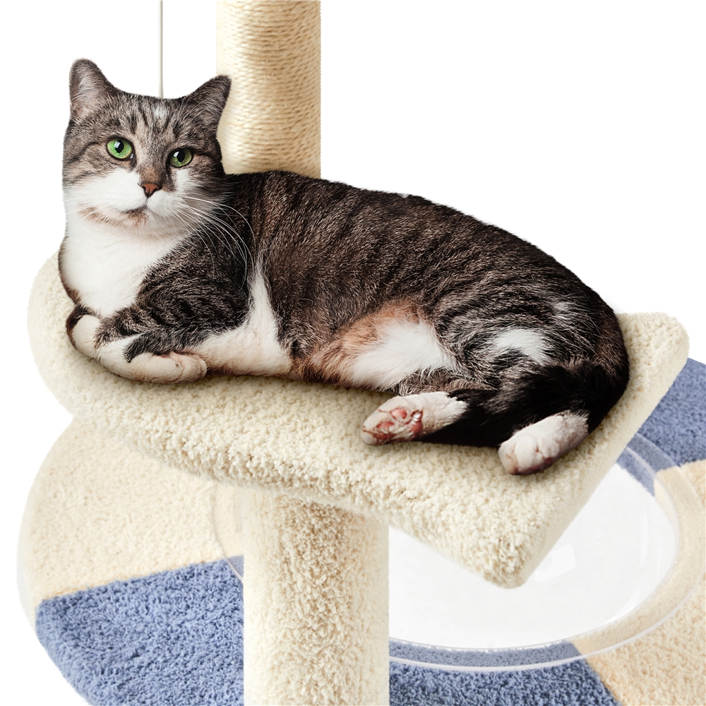 SmileMart 35.5″H Ocean Cat Tree with Padded Perch Natural Sisal for Kittens， Blue/Beige