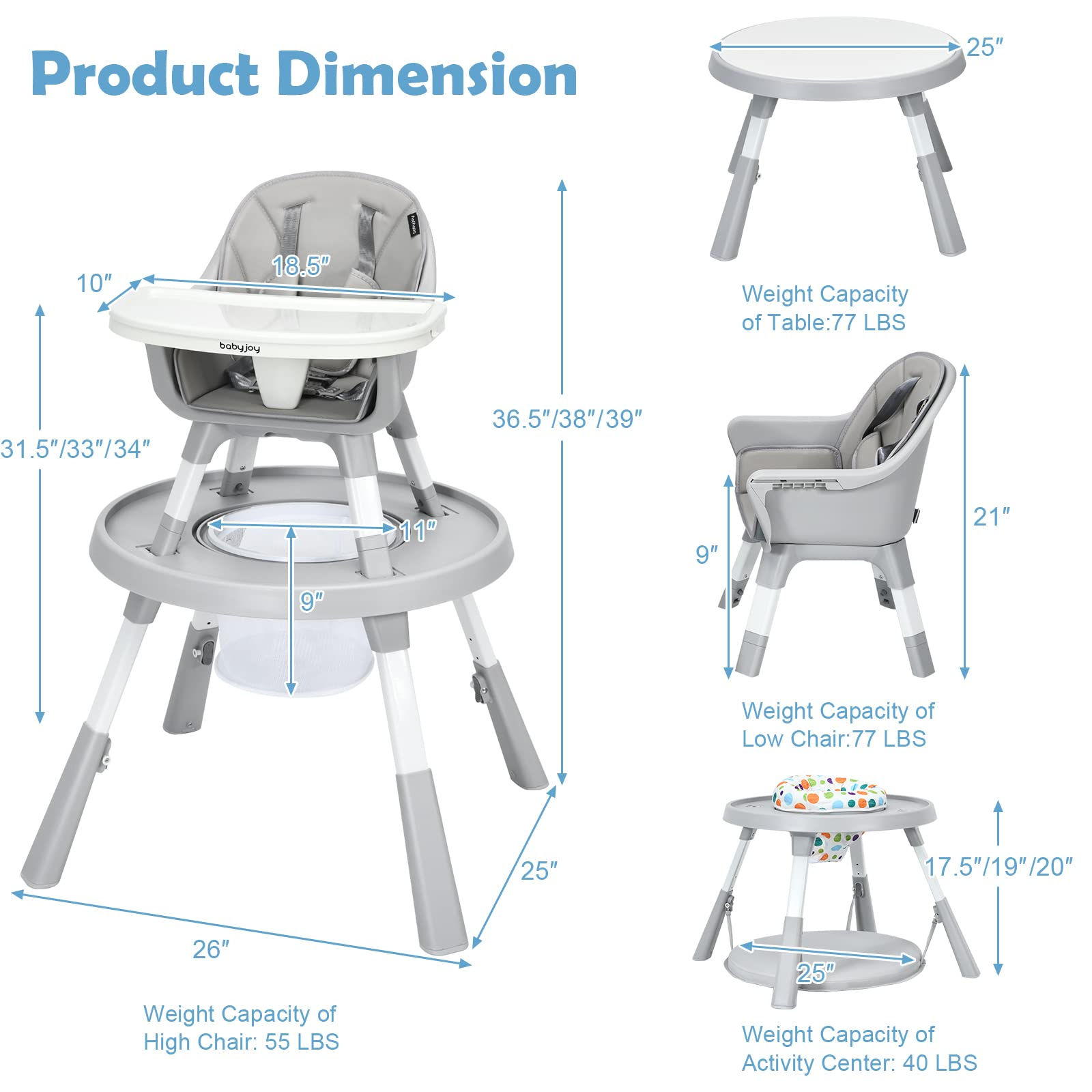 BABY JOY 6 in 1 Baby High Chair , Convertible Infant Feeding Chair w/ Removable Tray