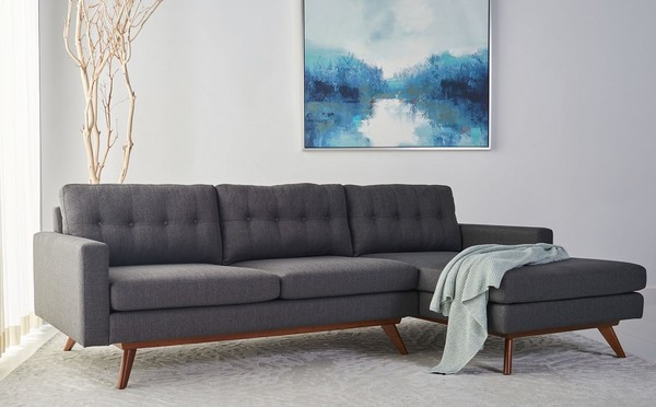 Safavieh Couture Gneiss Modern Linen Sectional Sofa Slate/Grey   Midcentury   Sectional Sofas   by Safavieh  Houzz