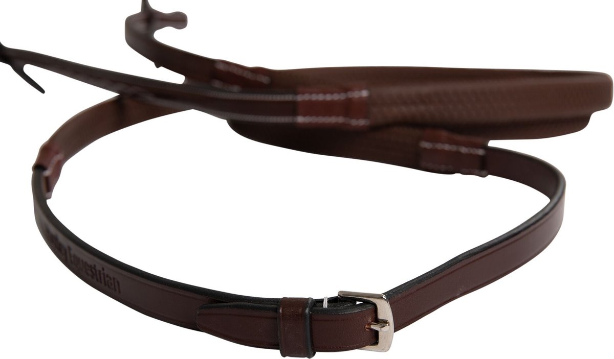 Huntley Equestrian Fancy Stitched Rubber Horse Reins Brown， Full