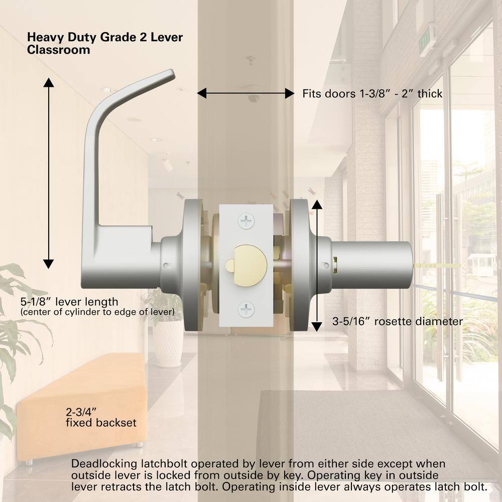 Universal Hardware Universal Hardware Heavy Duty Commercial Classroom Lever Cylindrical Chassis ADA UL 3-Hr Fire ANSI Grade 2 Satin Chrome UH40045