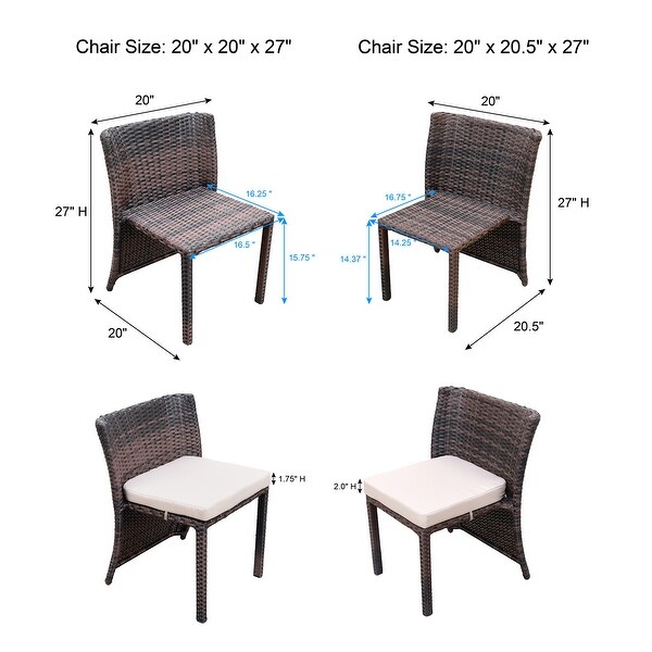 3PC Wicker Chair/Table Bistro Set Brown With Cushion