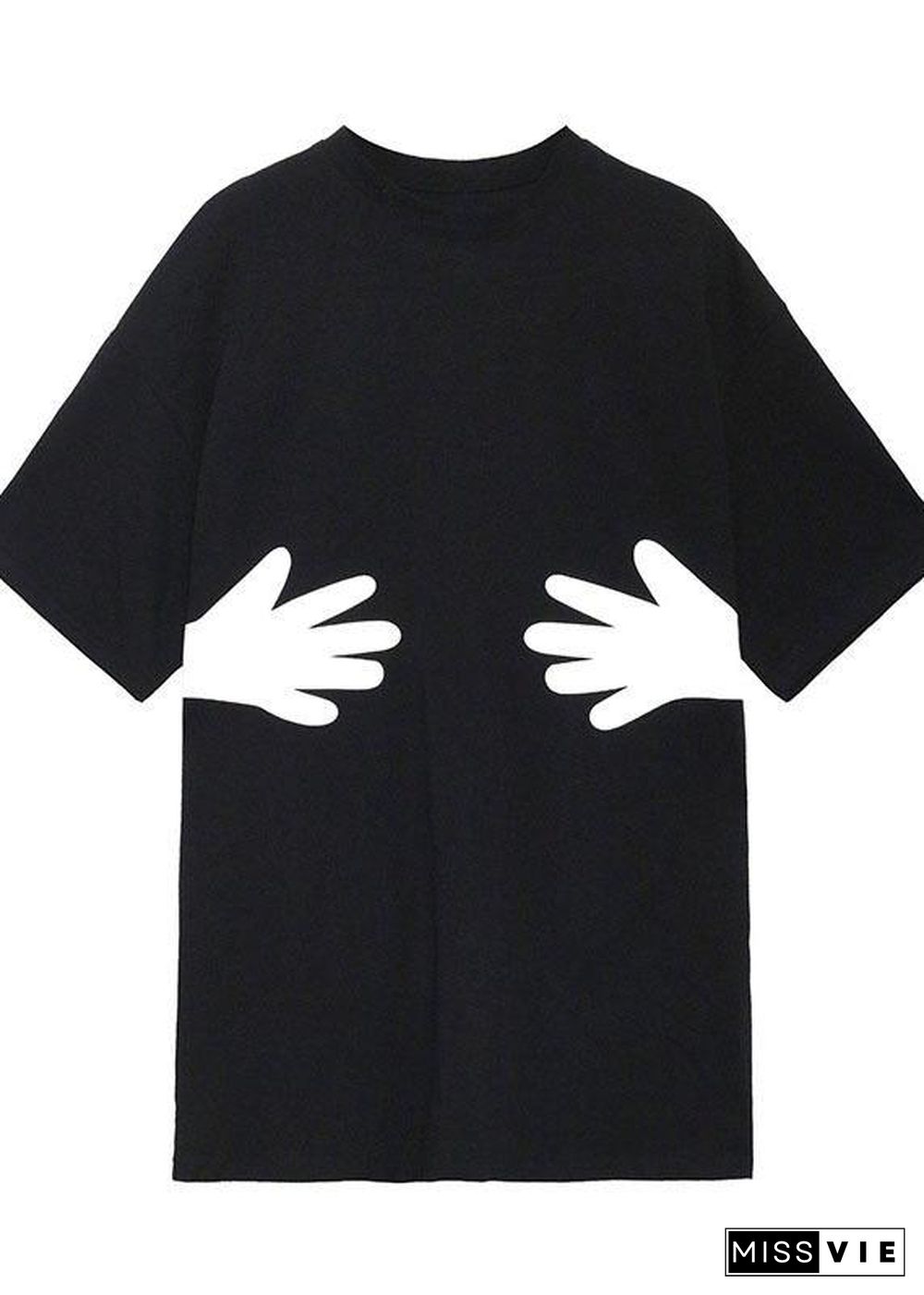 Plus Size Black O Neck Hug pattern Cotton Tee