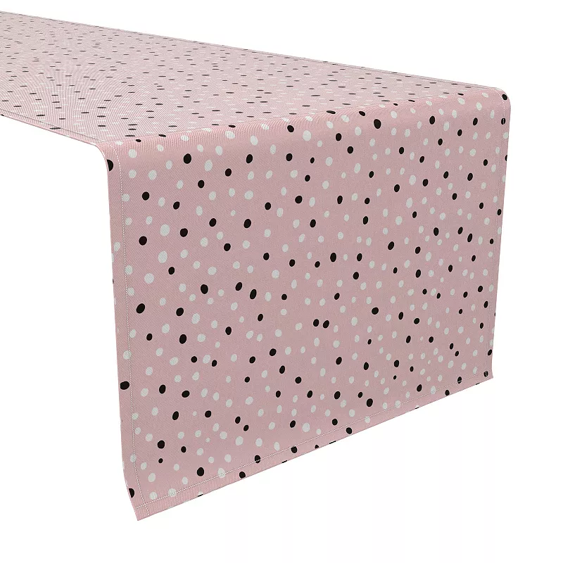 Table Runner， 100% Cotton， 16x90， Black and White Dots on Pink