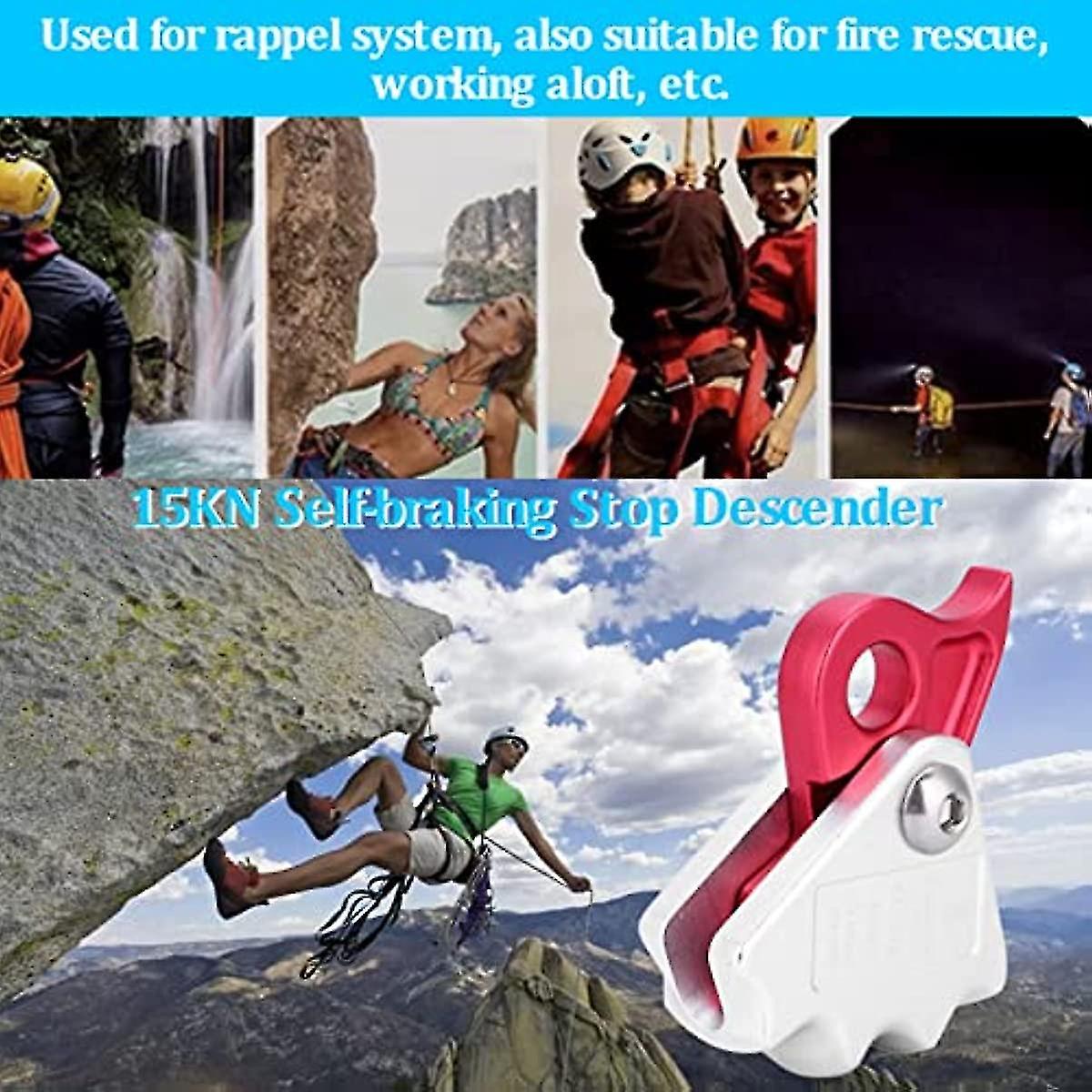 15kn Rock Climbing Descender Unbreakable Heavy Duty Rope Descender  Self Braking Stop Descender For 9-12mm Rope Fire Rescue Working Aloft