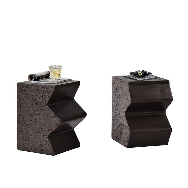 Outdoor Concrete Side Table w Spotted，Set of 2 Patio Rectangular End Table