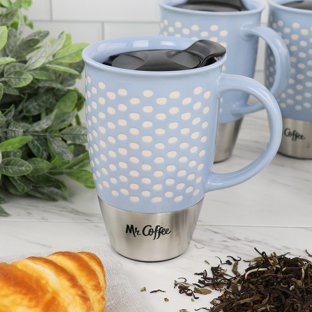 4 Piece 15 Ounce Stoneware   Stainless Steel Travel Mug Set