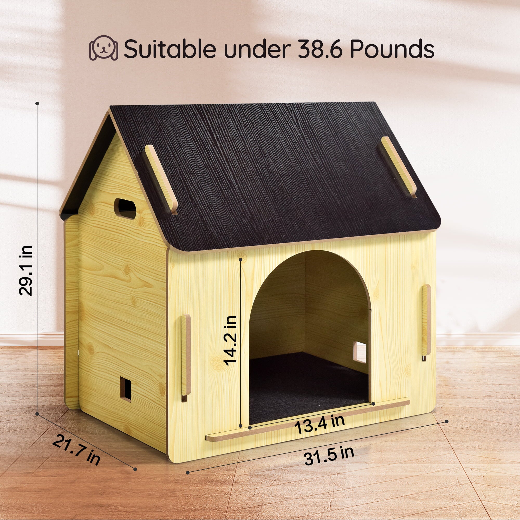 Poloma Wooden Dog House with Roof Dogs Indoor and Outdoor Use for Small Medium Dog Cat