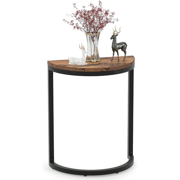 End Table Half Round， Narrow Wood Side Table with Metal Frame