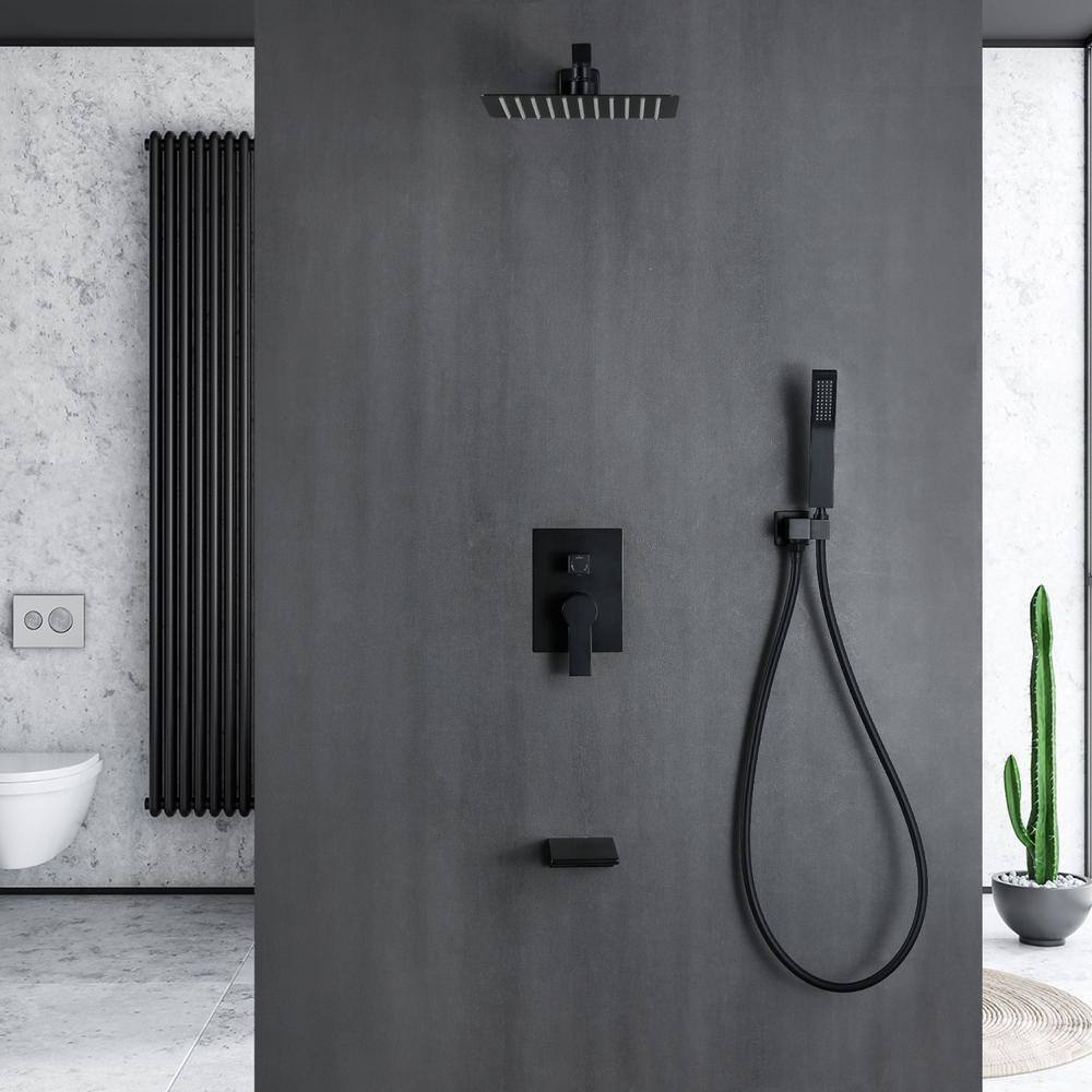 Satico Single Handle 1-Spray Tub and Shower Faucet Handheld Shower Combo with 10 in. Rain Shower Head in Black(Valve Included) SS88000DA