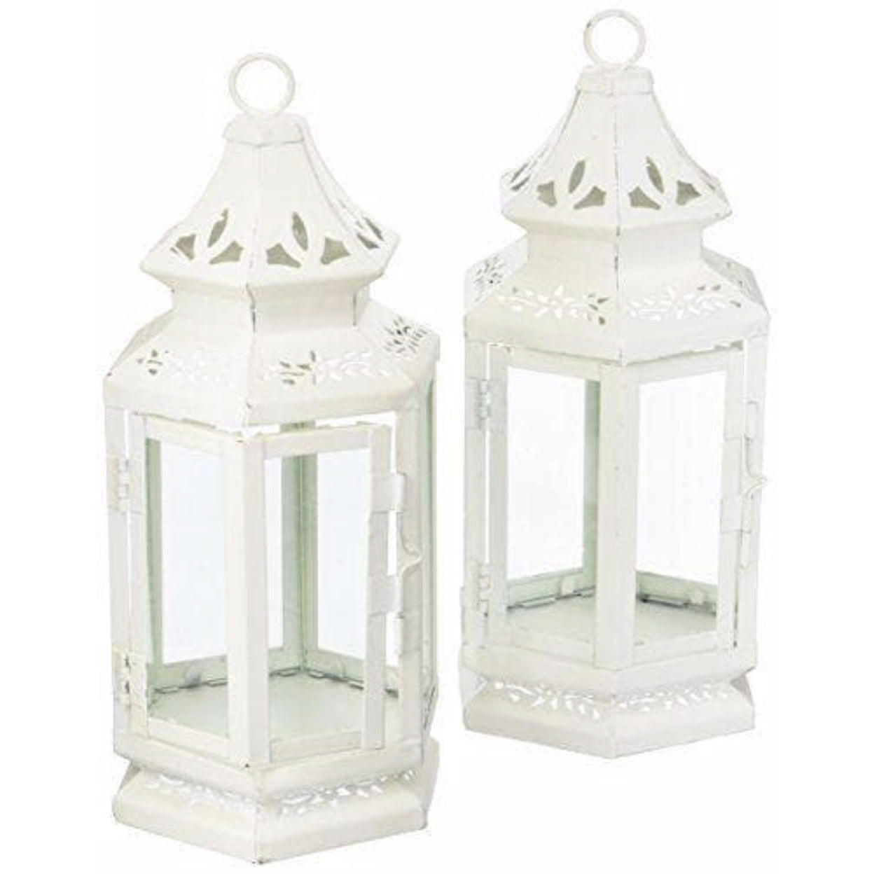 Set of 2 Floral Cutwork White Lanterns