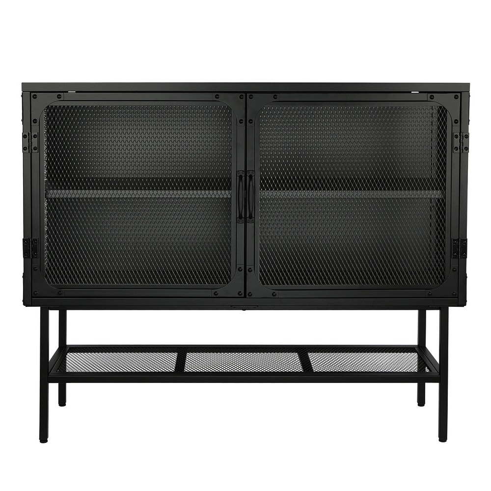 43 inch wide Industrial Metal Sideboard Storage Cabinet Buffet Cabinet with Double Mesh Doors and Open Shelf for living room