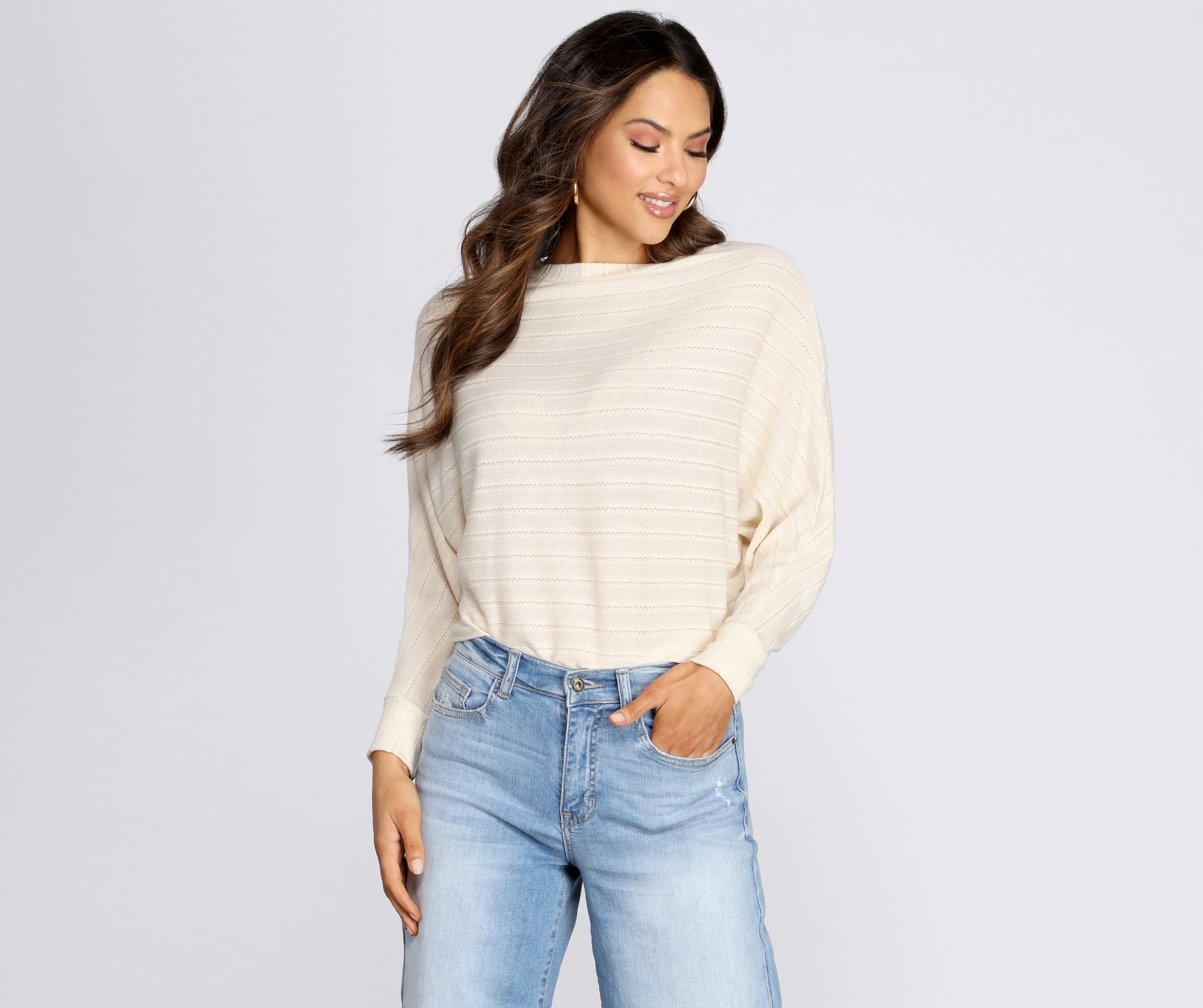 Ribbed Knit Dolman Sleeve Top