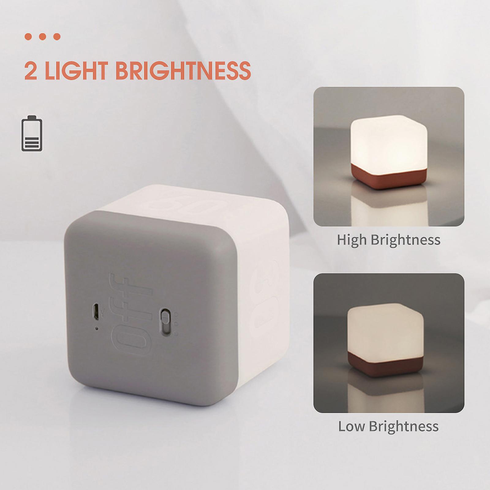 Flip Nightlight Timer Cube Shaped Rechargeable Night Lamp 2 Light Brightness Decorative Beside Lamp Usb Rechargeable 3000k Warm White Nightstand Lamp