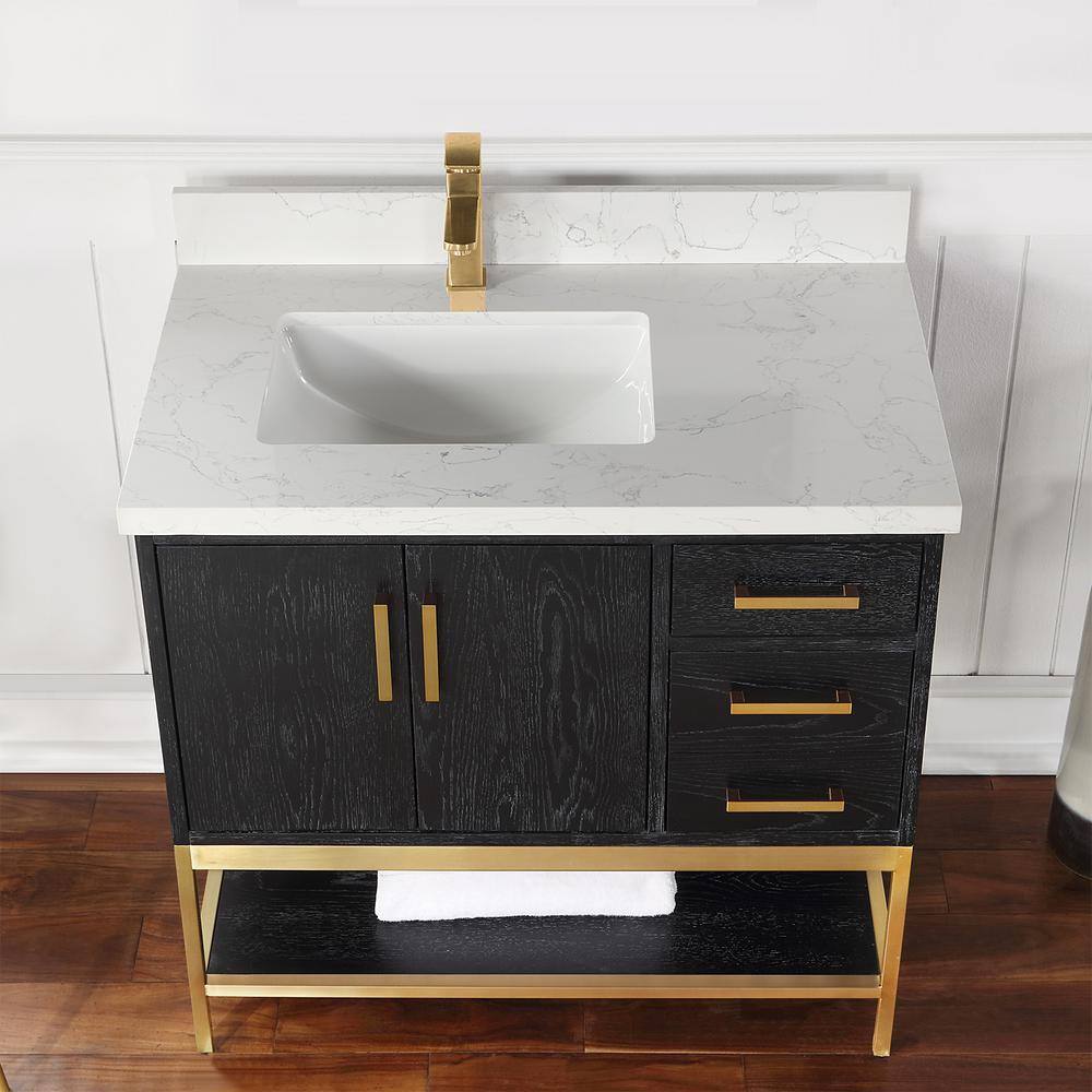 Altair Wildy 36 in. W x 22 in. D x 34 in. H Bath Vanity in Black Oak with Grain White Composite Stone Top 546036-BO-GW-NM