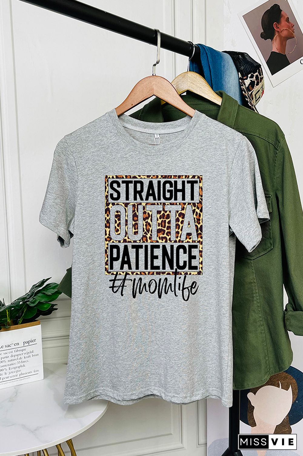 Leopard Straight Outta Patience Mom Short Sleeve Graphic Tee Wholesale