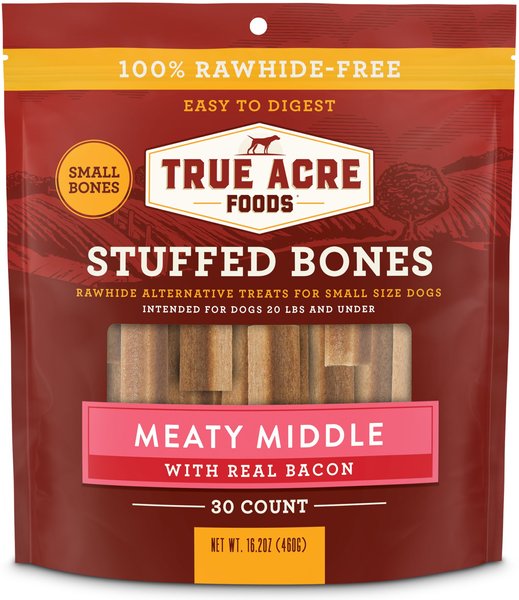 True Acre Foods Small Stuffed Bone Treats Meaty Middle Made with real Bacon