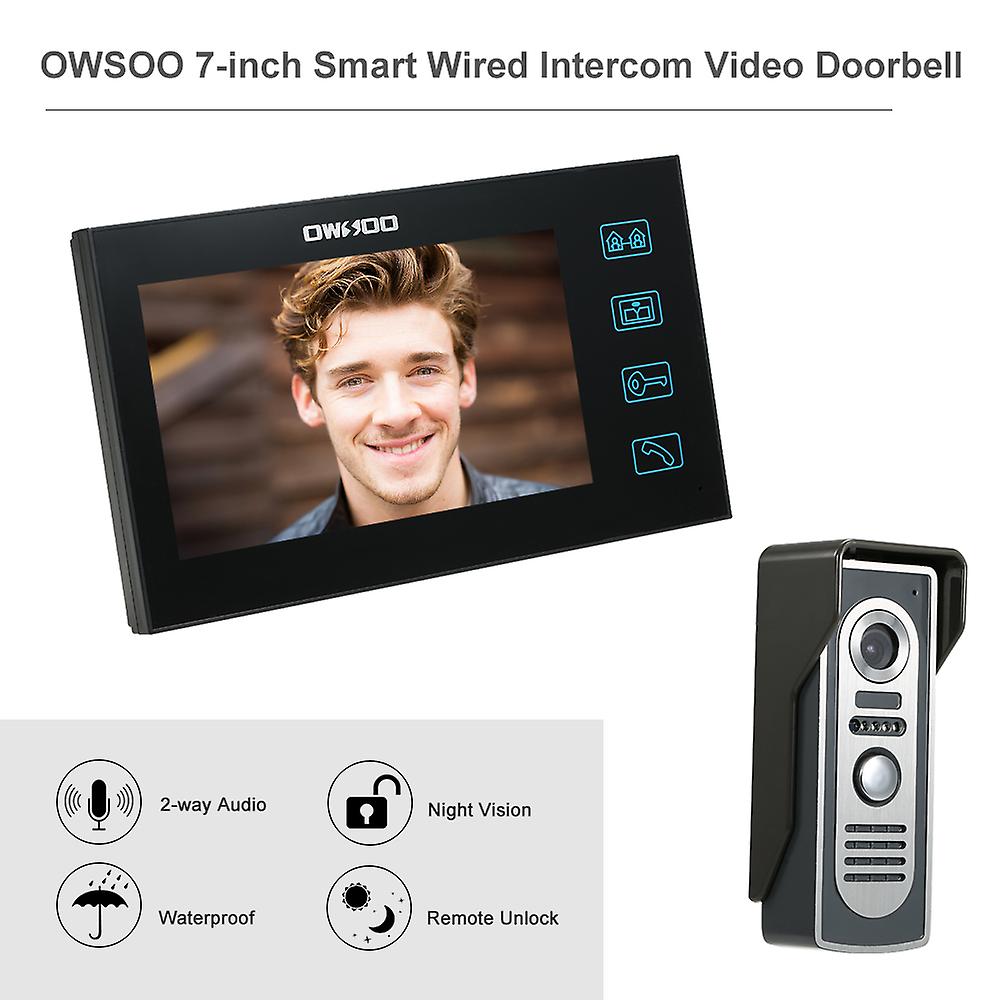 Eu Plug Owsoo 7-inch Color Video Door Phone Doorbell Intercom Kit Touch Screen Waterproof Outdoor Camera Indoor Monitor Night Vision Home Security