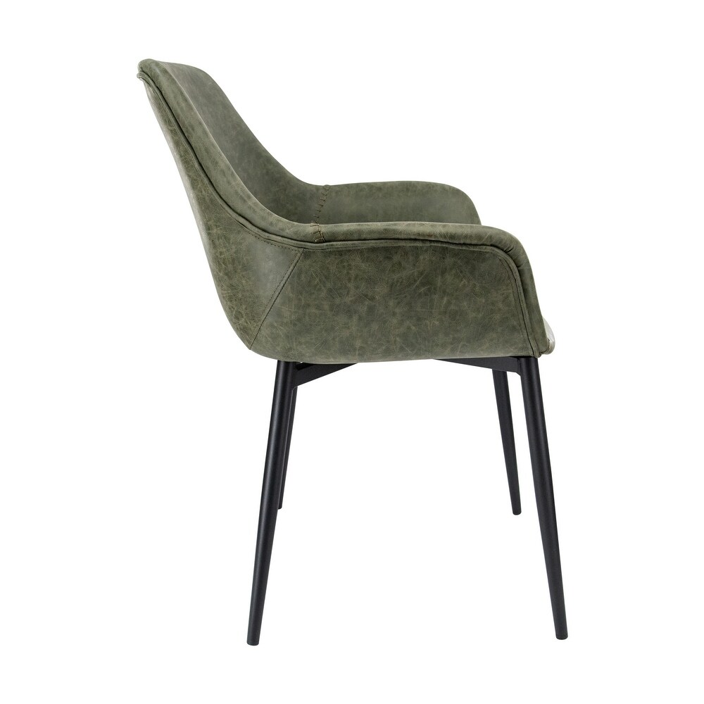 LeisureMod Markley Dining Arm Chair With Metal Legs   Olive Green   24.5\