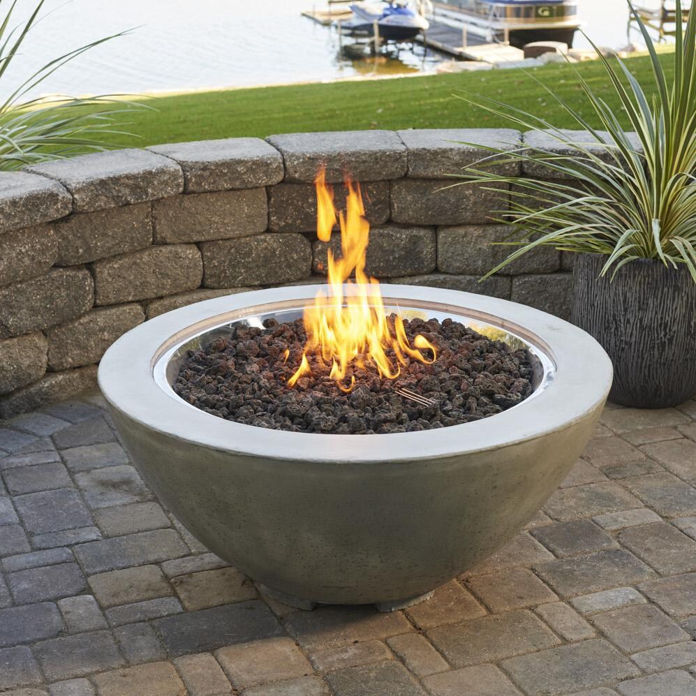 Lakeview Villa View 42-Inch Round Propane Gas Fire Pit Bowl with 30-Inch Crystal Fire Burner