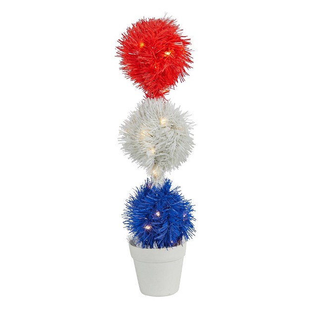 Nearly Natural 18 in Red White And Blue americana Artificial Topiary Plant With 35 Warm Led Lights