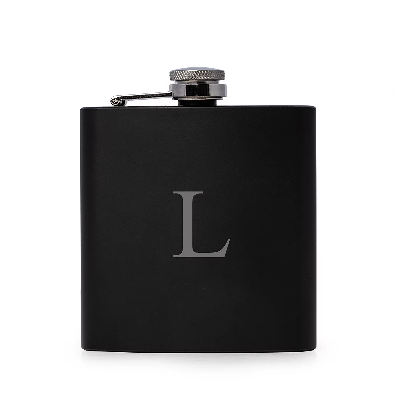 Vincent Initial Monogrammed Black Flask