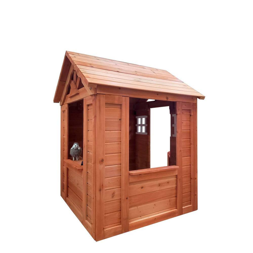 Golden Outdoor Wood Playhouse with 2-Windows and Flowerpot Holder BF1663C496