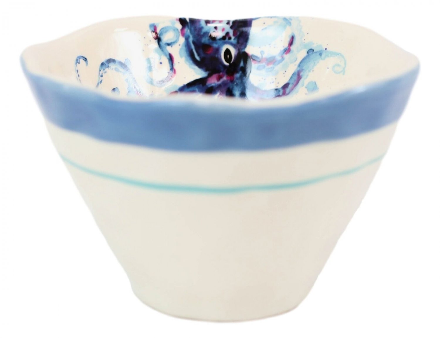 1 Nautical Blue And White Octopus Cereal Small Rice Soup Ceramic Bowls Pack Of 2 EBR02