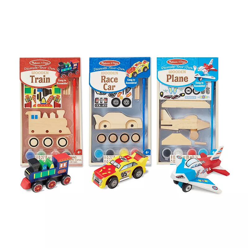 Melissa and Doug Decorate-Your-Own Plane， Train and Race Car Bundle