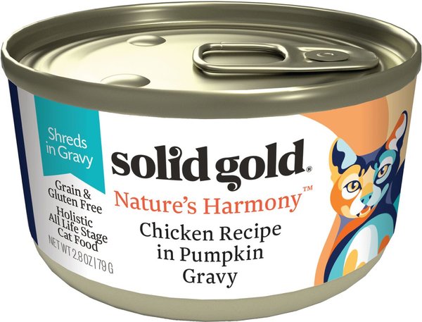 Solid Gold Nature's Harmony Chicken and Pumpkin Recipe in Gravy Grain-Free Wet Cat Food， 2.8-oz can， case of 12， 2 count