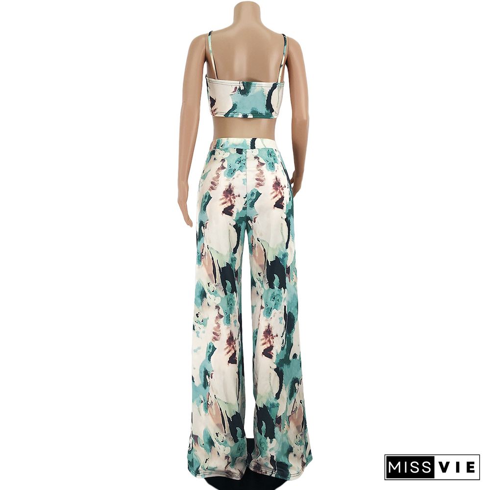 Tie Dye Printed Crop Top & Wide Leg Loose Pants Set