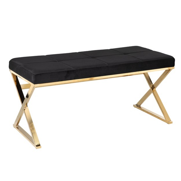 Trylara Velvet Entryway Bench Black gold Aiden Lane