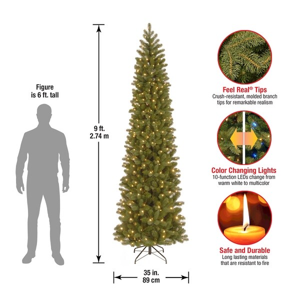 National Tree Company 9 ft. Downswept Douglas Fir Pencil Slim Tree w/Dual Color LED Lights