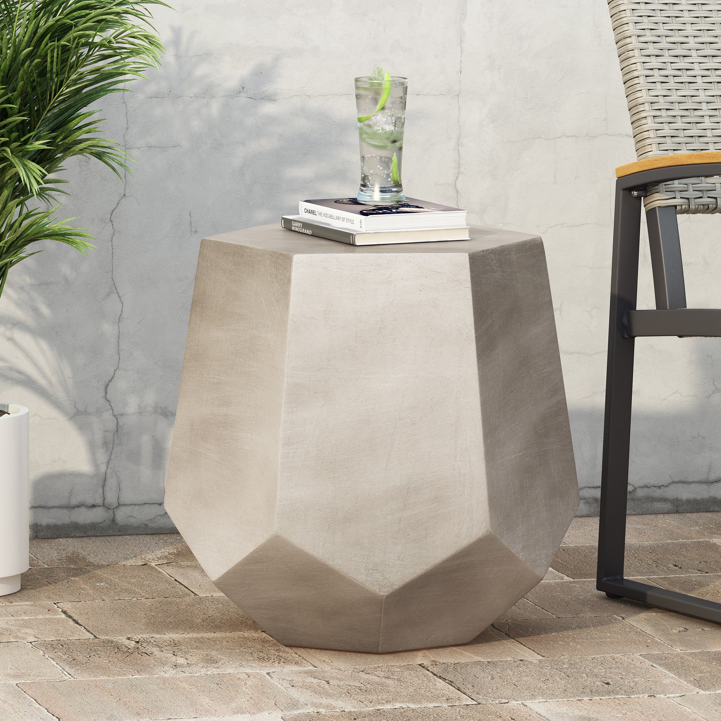 Yishai Outdoor Lightweight Concrete Side Table