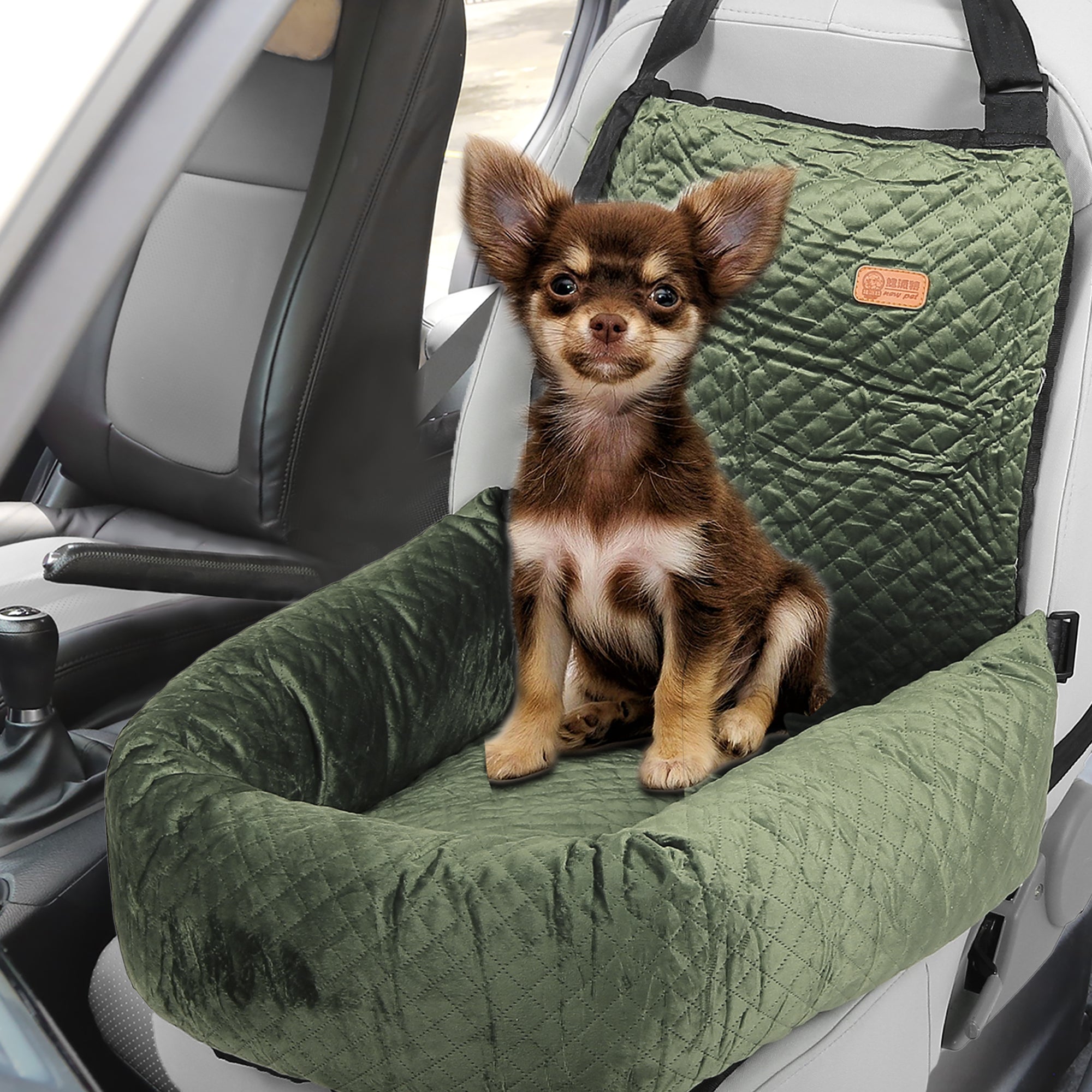 Unique Bargains Dog Car Seat Booster Seat Adjustable Straps for Medium Small Sized Puppy Cat Pets Travel Bed Green