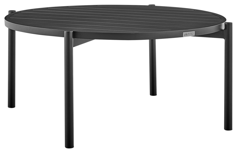 Tiffany Outdoor Patio Ruond Coffee Table  Black Aluminum   Transitional   Outdoor Coffee Tables   by HedgeApple  Houzz