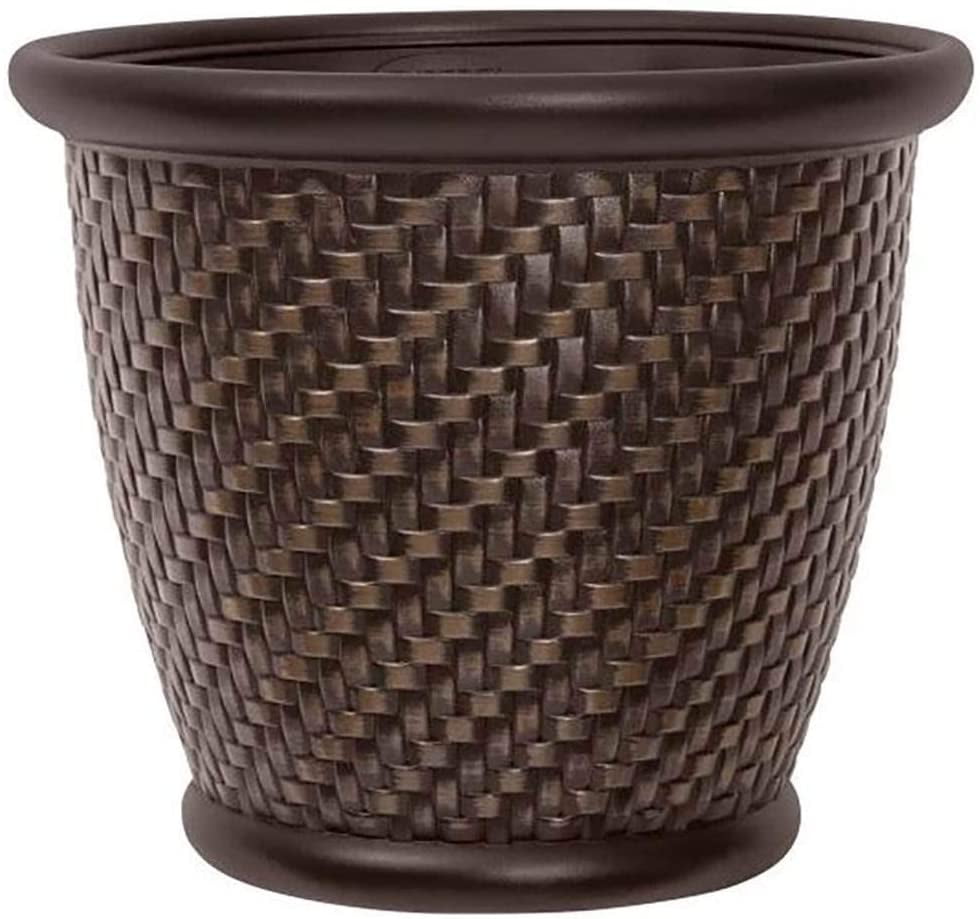 Suncast Resin Planter-Lightweight Contemporary Flower Pot, Dark Brown, 18