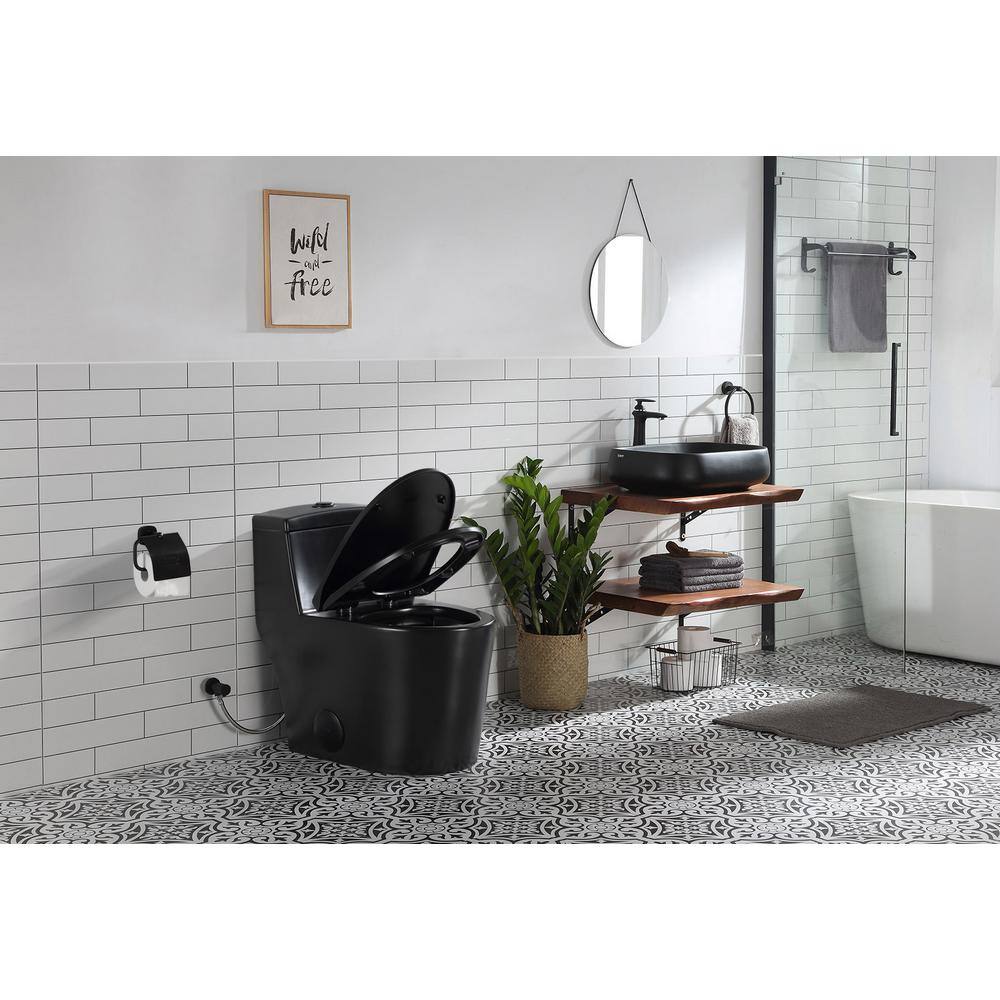 HOROW 1-piece 0.81.28 GPF Dual Flush Elongated Toilet in. Black Seat Included HR-0080B