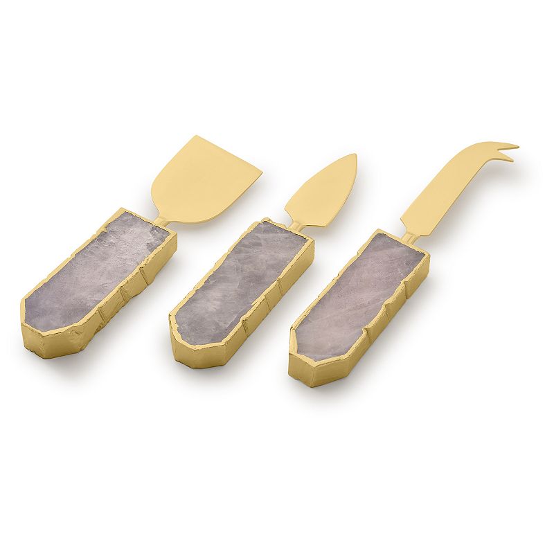 Brittany Rose Quartz Cheese Knives， Set of 3