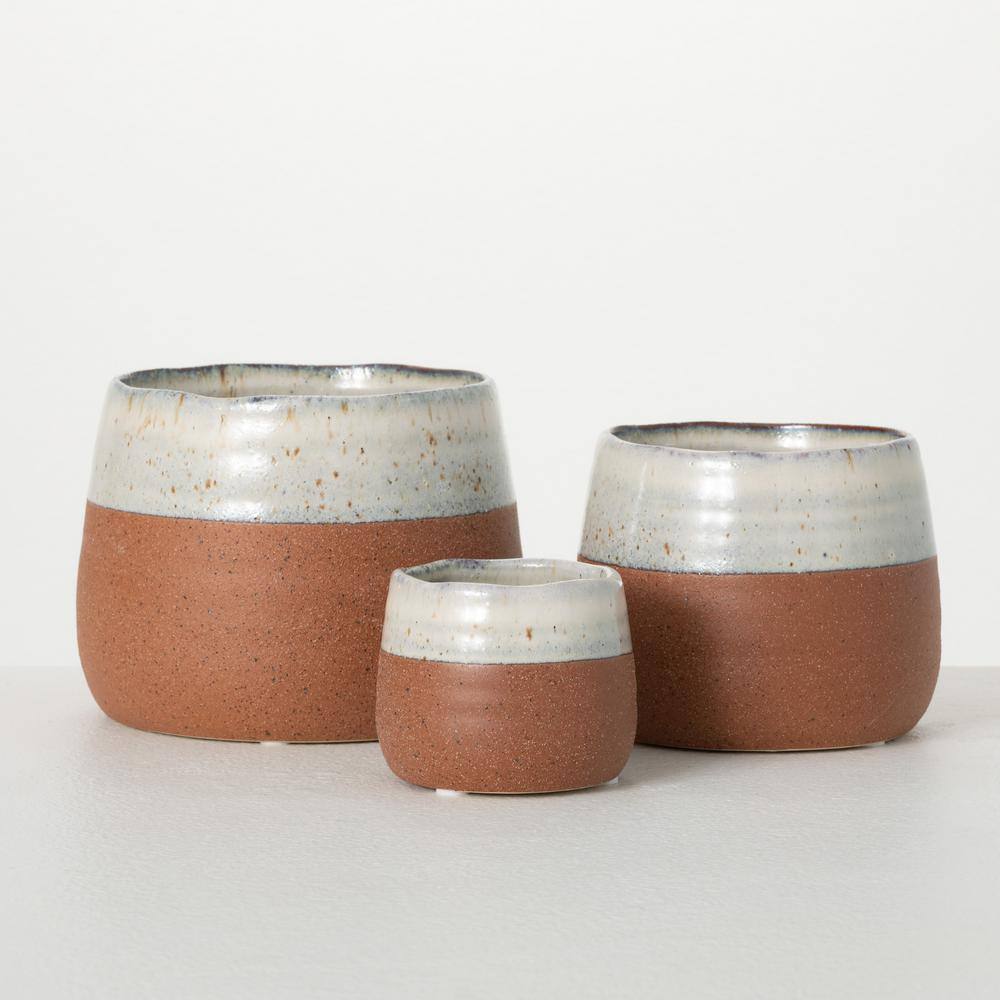 SULLIVANS 2.5 in. 4 in. and 4.5 in. Multicolor Desert Tone Glazed Ceramic Planters (Set of 3) CM3057