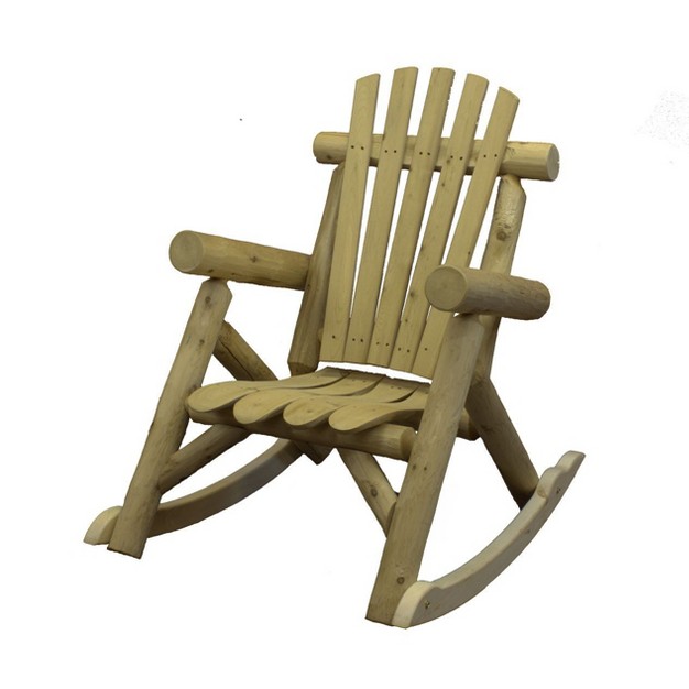 Lakeland Mills Country Easy To Assemble White Cedar Wood Log Outdoor Porch Patio Contoured Seat Rocking Chair Furniture Natural