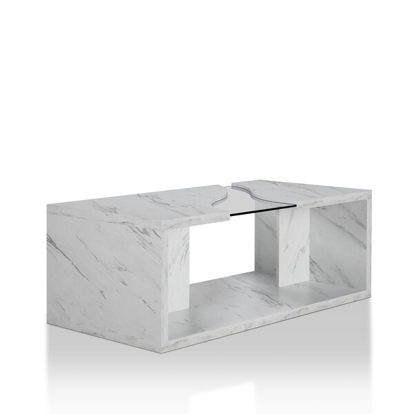 Furniture of America Kobe Faux Marble and Glass Coffee Table