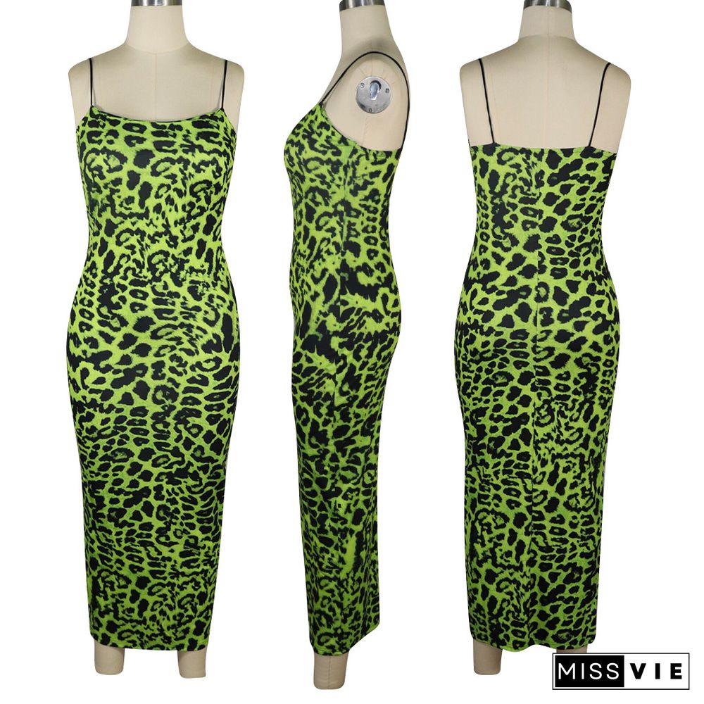 Stylish Leopard Printed Straps Skinny Maxi Dress