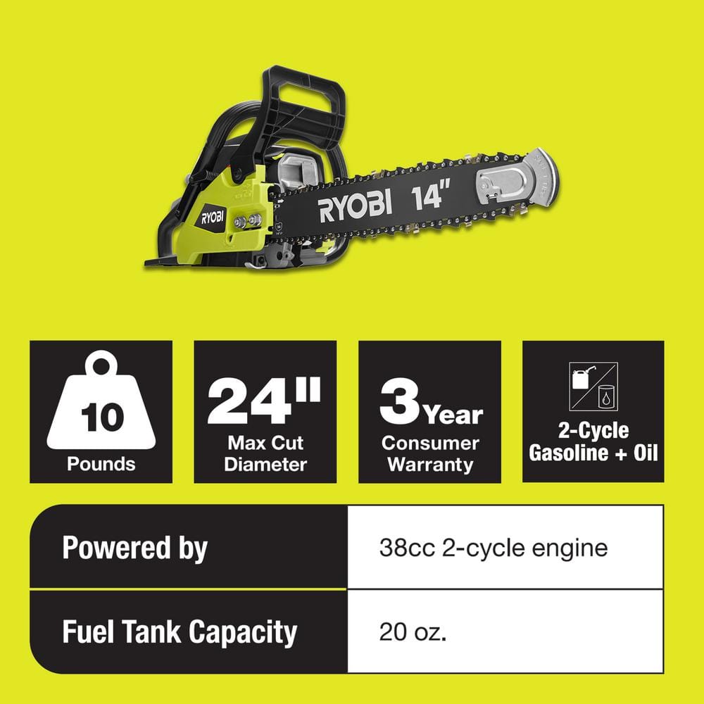 RYOBI 14 in. 37cc 2-Cycle Gas Chainsaw RY3714