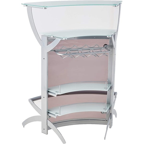 2-Shelf Bar Unit with Glass Top Silver， Frosted and Smoke - Silver