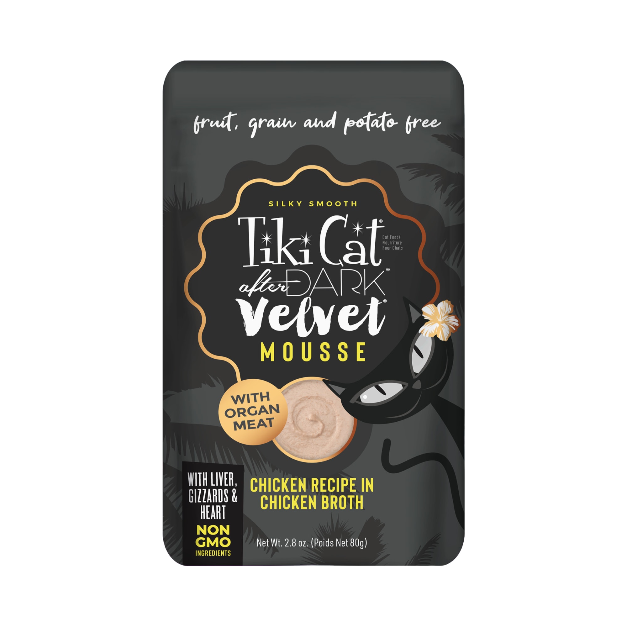 TIKI CAT After Dark Velvet Mousse Chicken Wet Food for Cats， 2.8 oz.， Case of 12