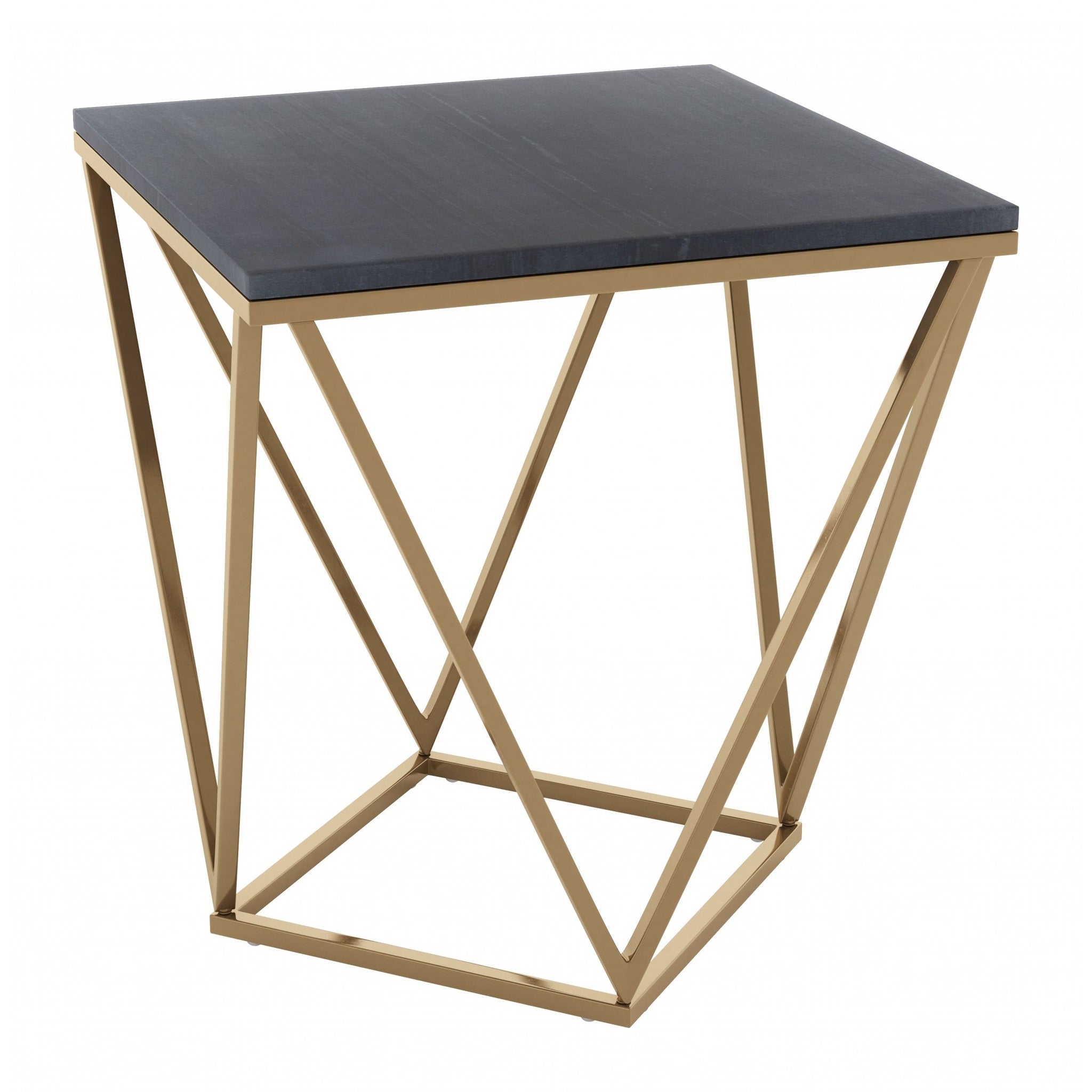 Black Marble and Gold Side Table - 19.7 W x 21.7 D x 19.7 H