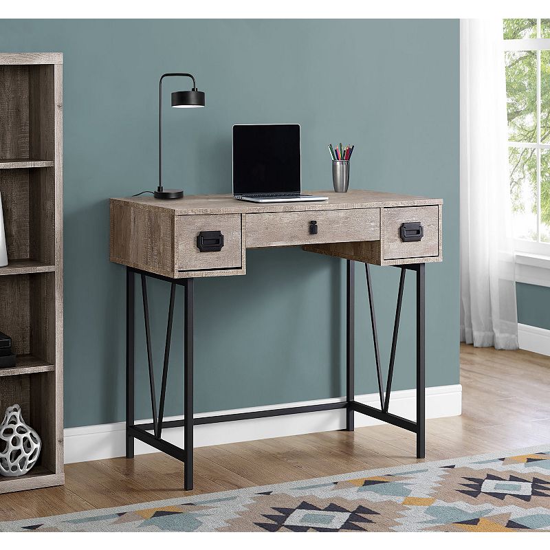 47.25 Taupe Brown and Black Contemporary Computer Desk with Drawers