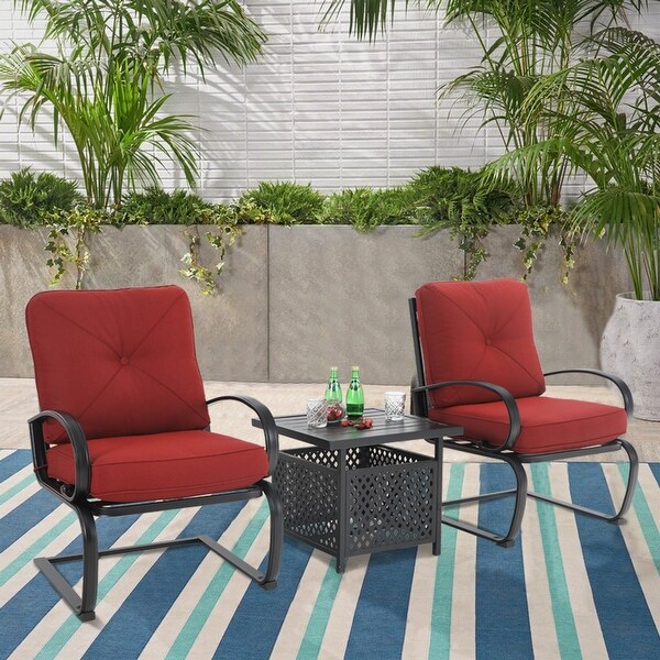 3piece Patio Bistro Furniture Set，Cspring Chairs and Patio Side table with Umbrella Hole