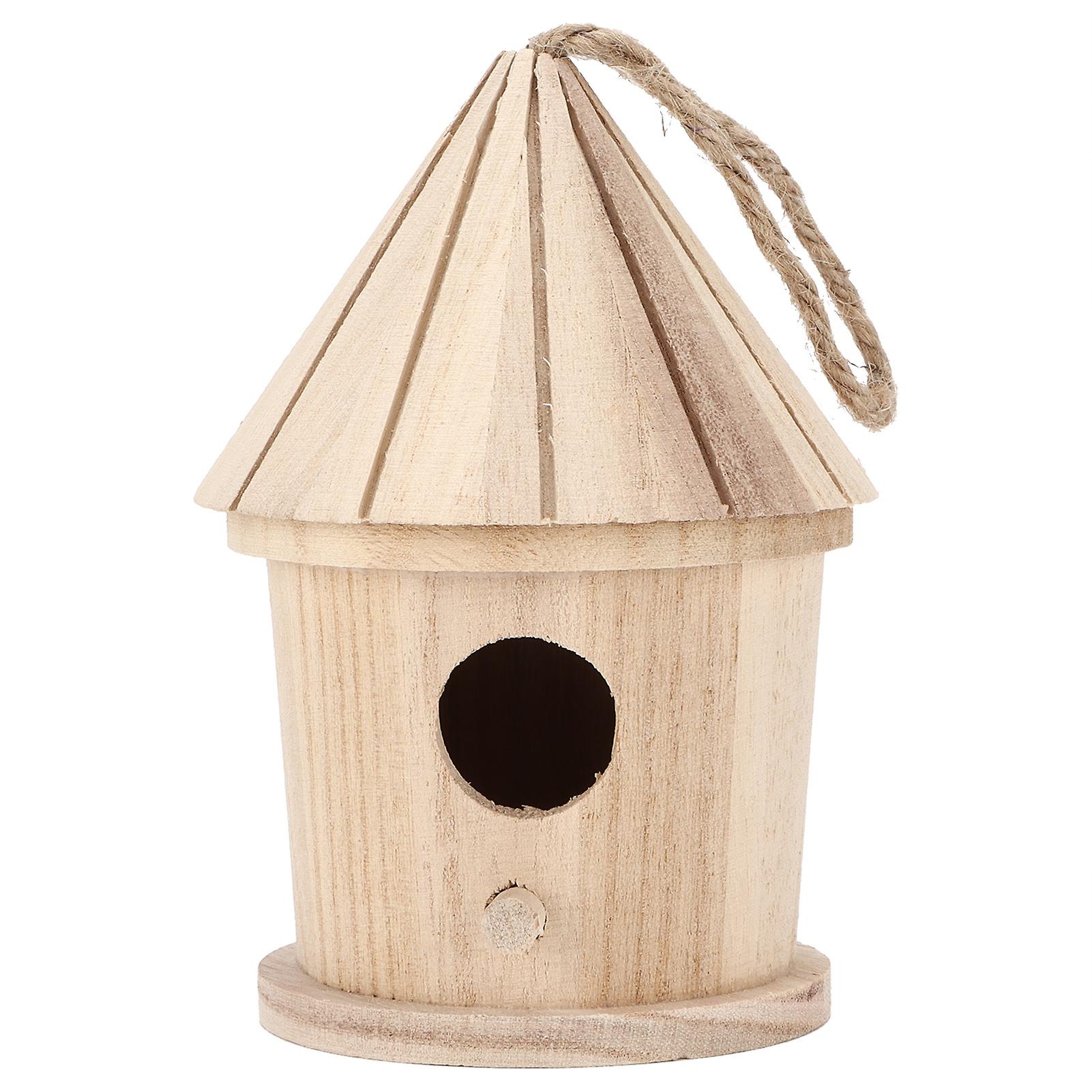 Wooden Bird House Diy Natural Wooden Round Shaped Hanging Bird Nest For Outdoor Garden
